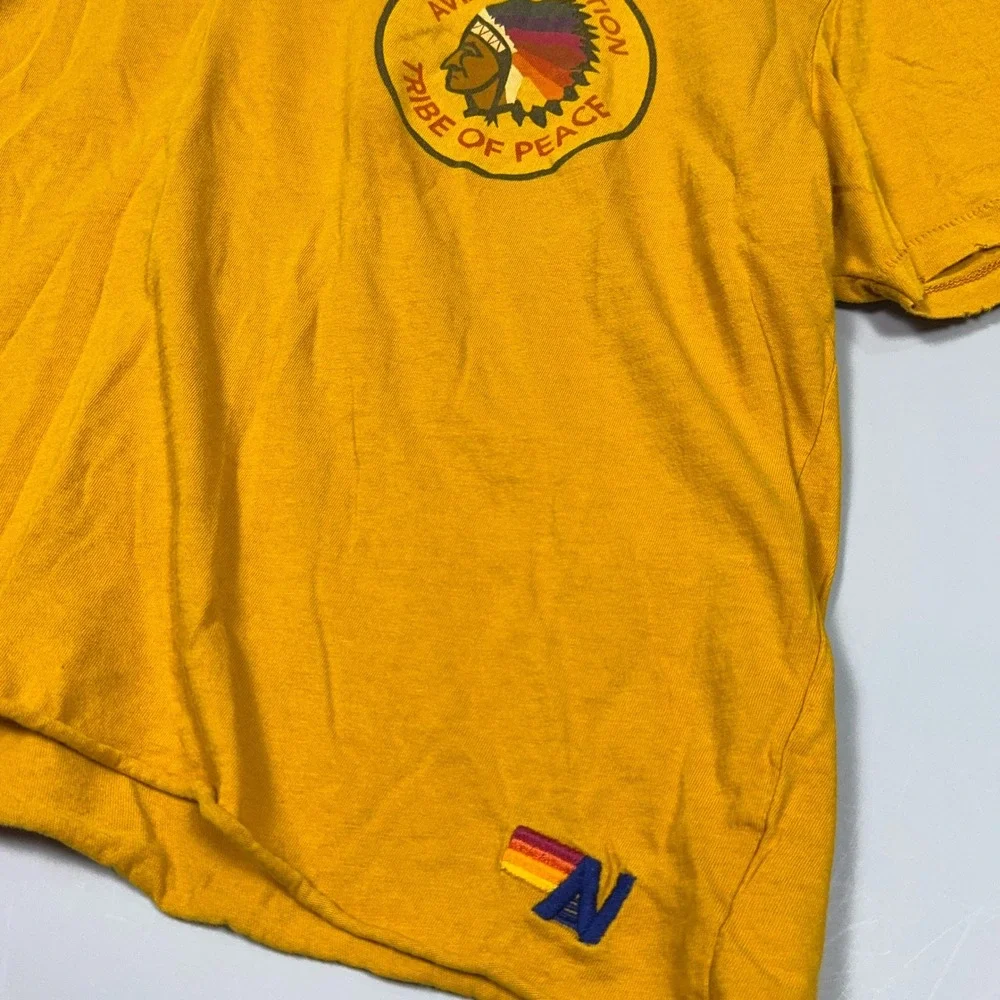 Aviator Nation Tribe of Peace Cropped T-Shirt Womens Medium Mustard Yellow Tee - Picture 2 of 9